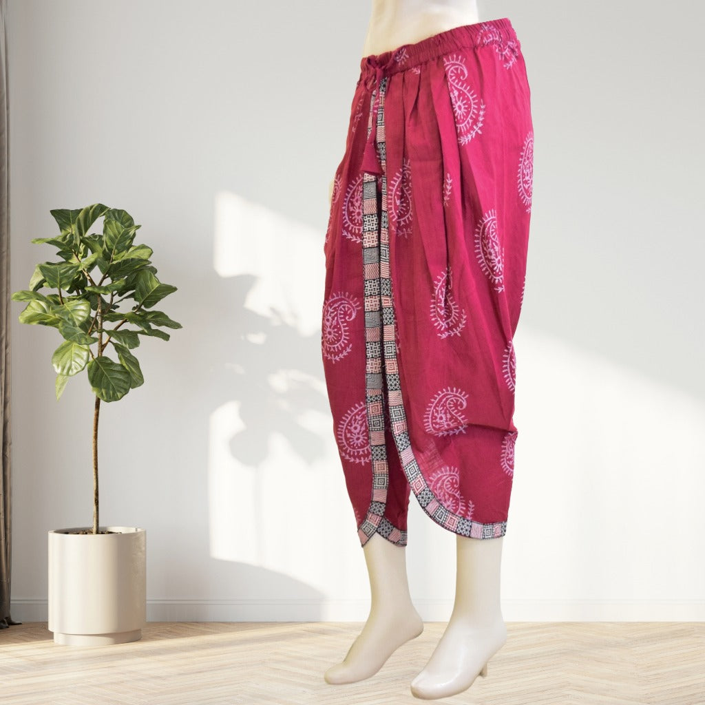 Red paisley block print dhoti pants