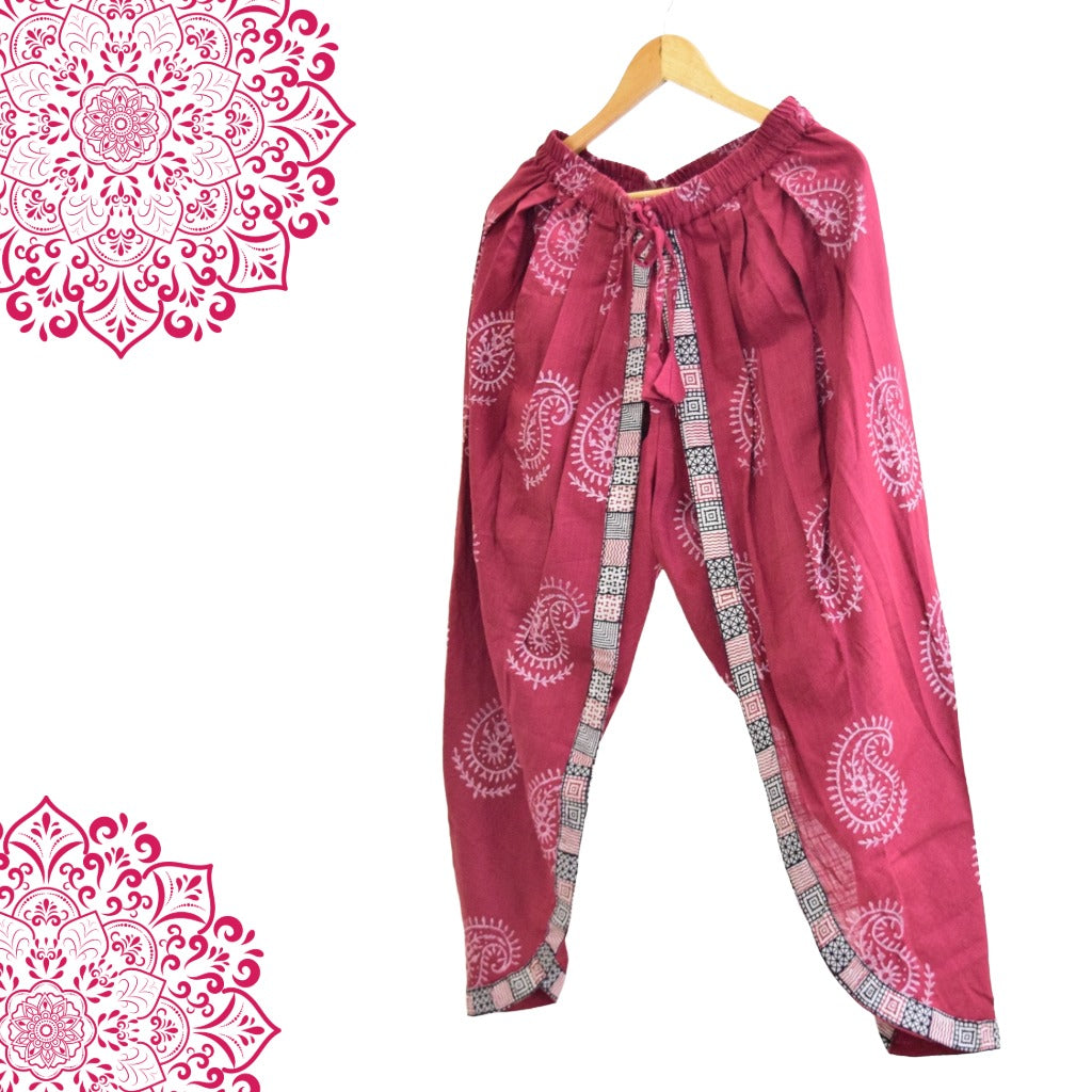 Red paisley block print dhoti pants