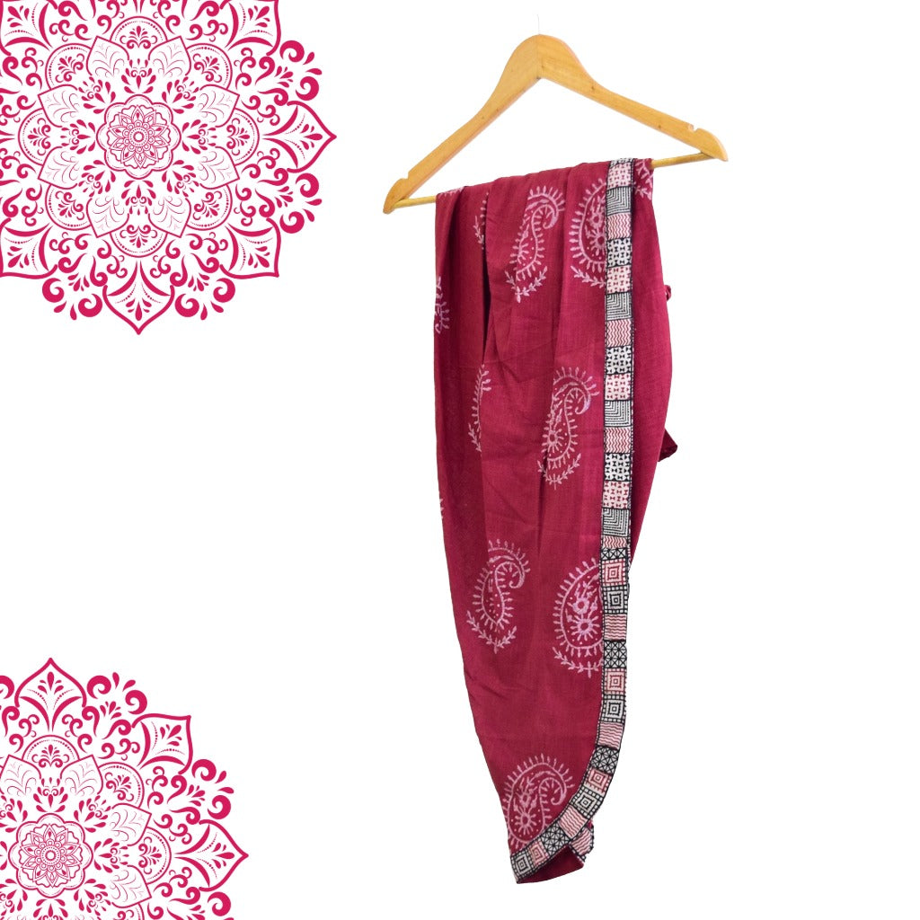 Red paisley block print dhoti pants