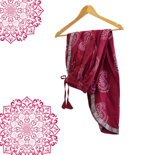 Red paisley block print dhoti pants
