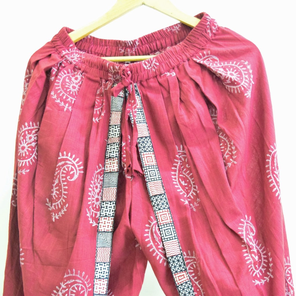 Red paisley block print dhoti pants