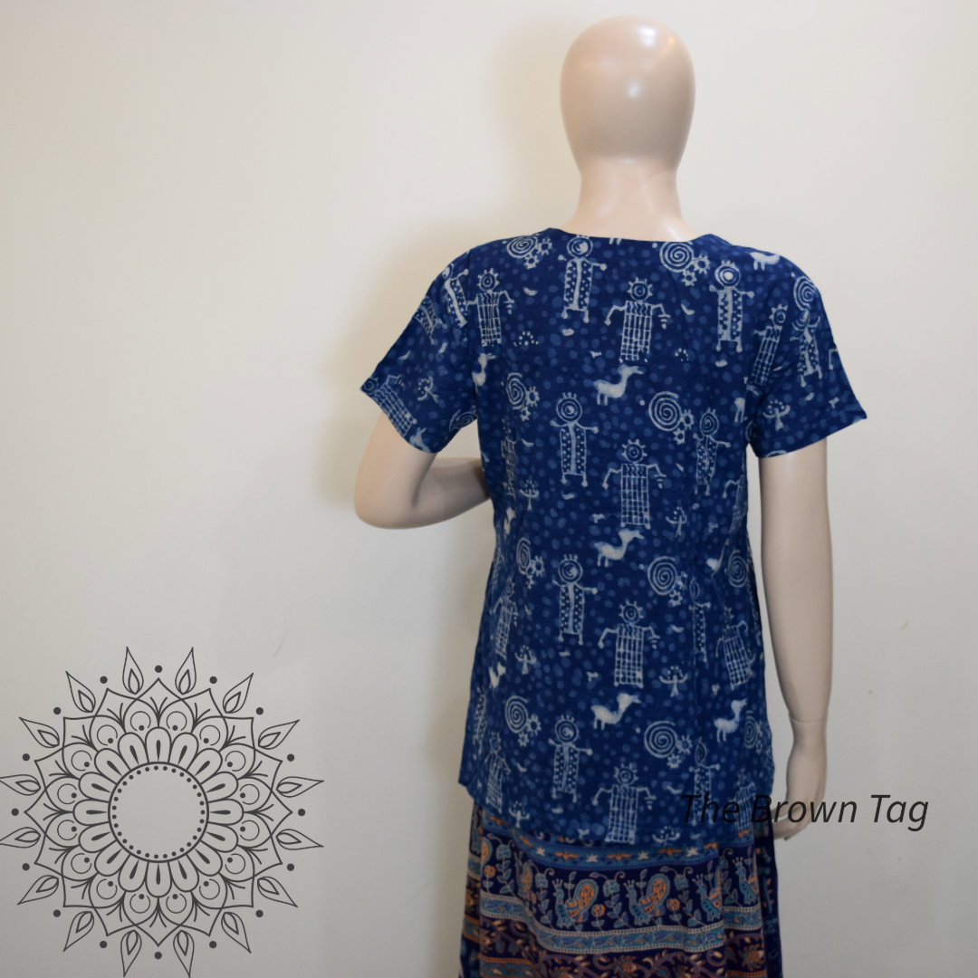 Indigo blue animal print short kurthi