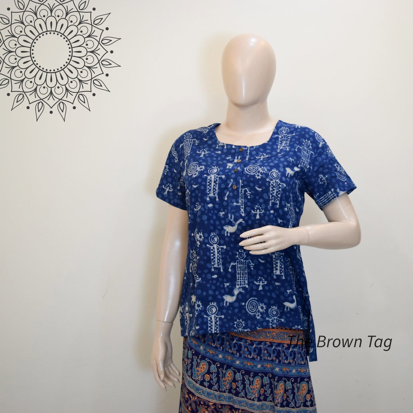 Indigo blue animal print short kurthi