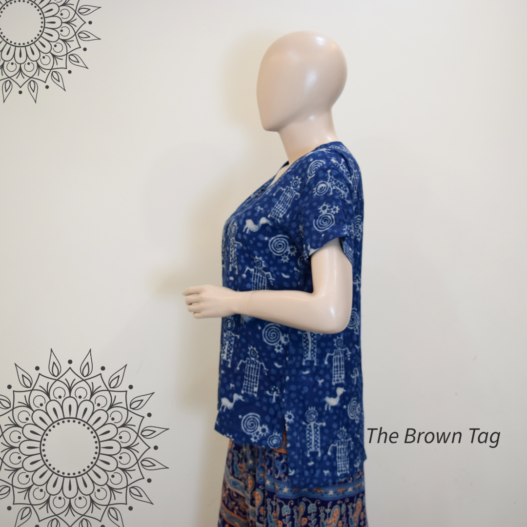Indigo blue animal print short kurthi