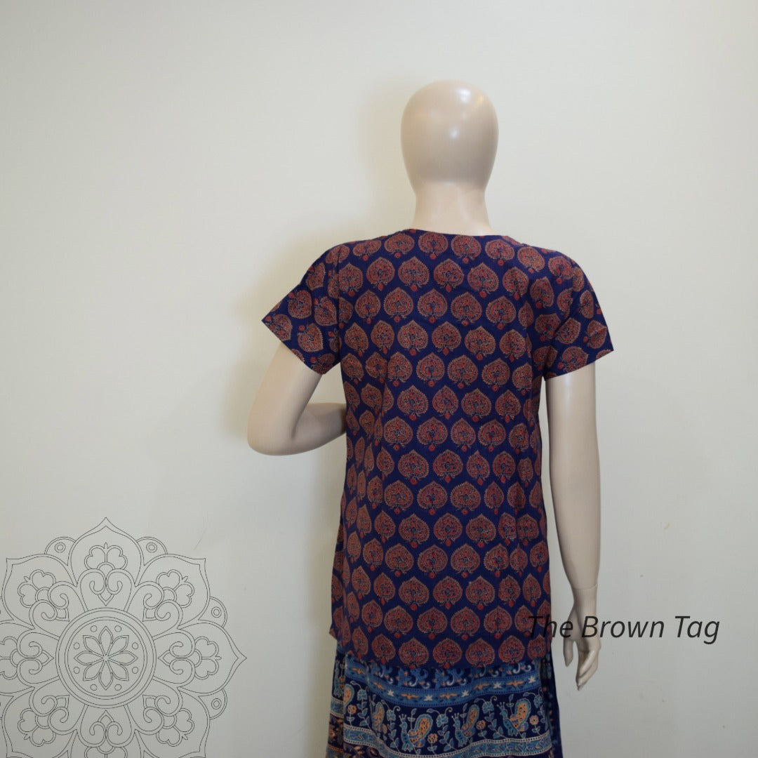 Blue Block printed short kurthi