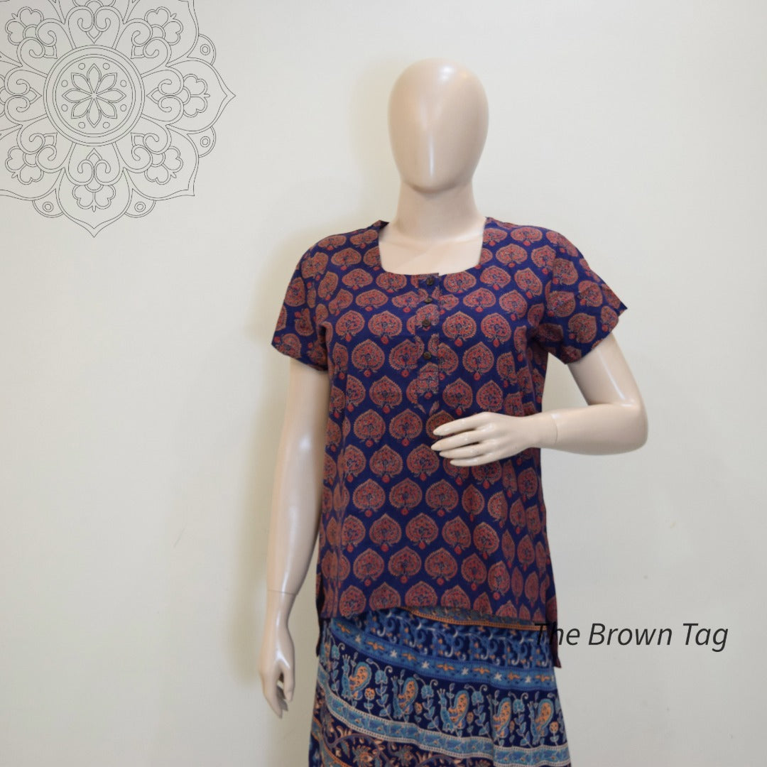 Blue Block printed short kurthi