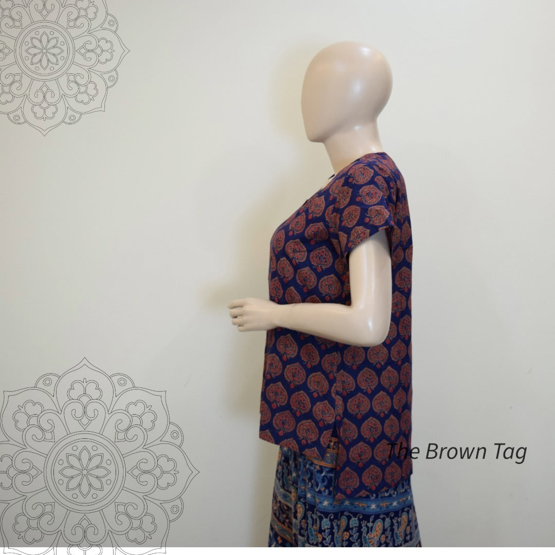 Blue Block printed short kurthi