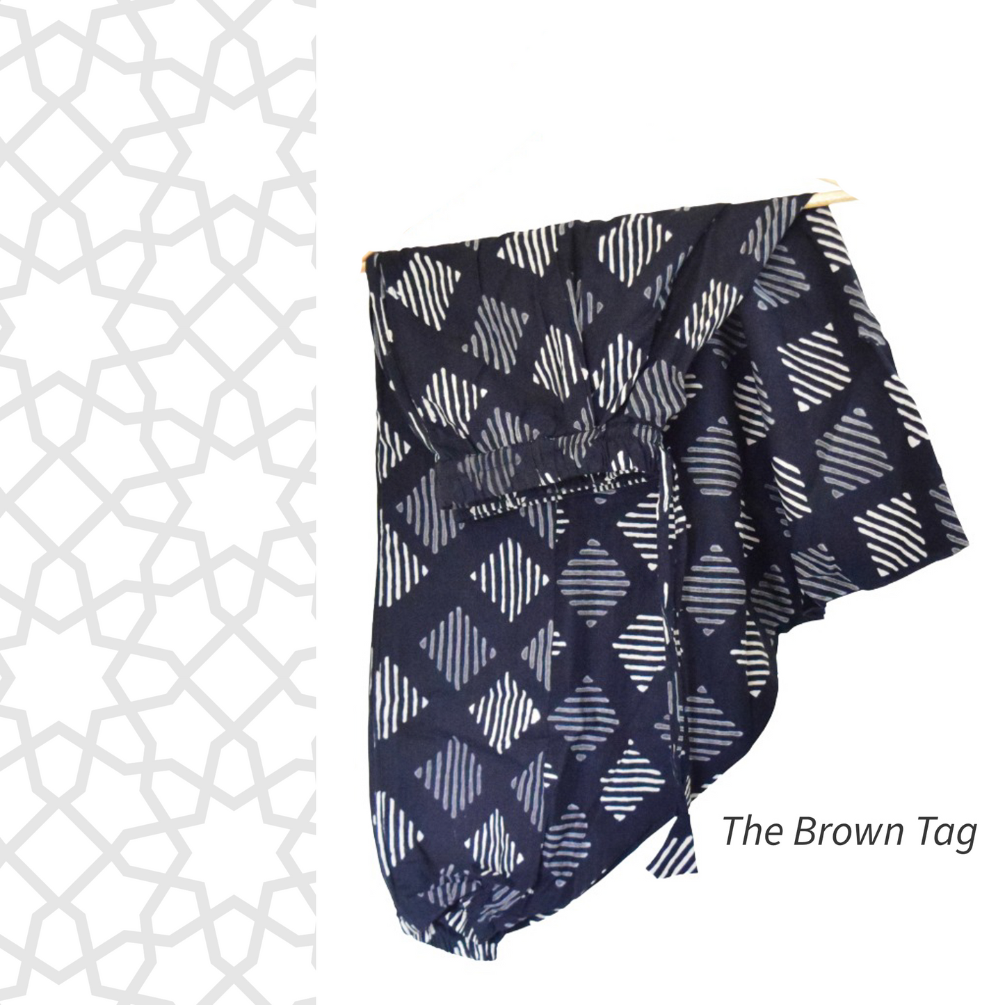 Black symmetrical block printed short Harem pants