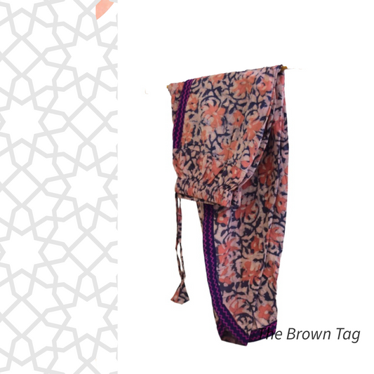 Peach and blue floral printed Dhoti pants