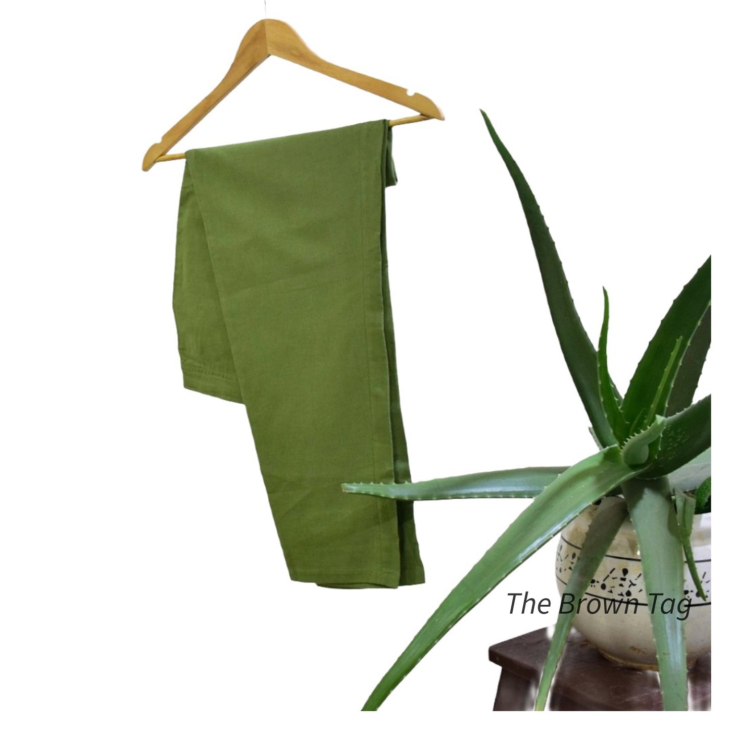 Olive green plain hemp pants