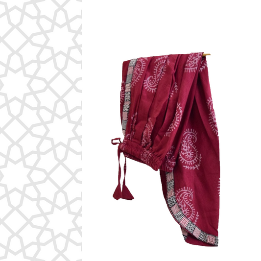 Red paisley block print dhoti pants