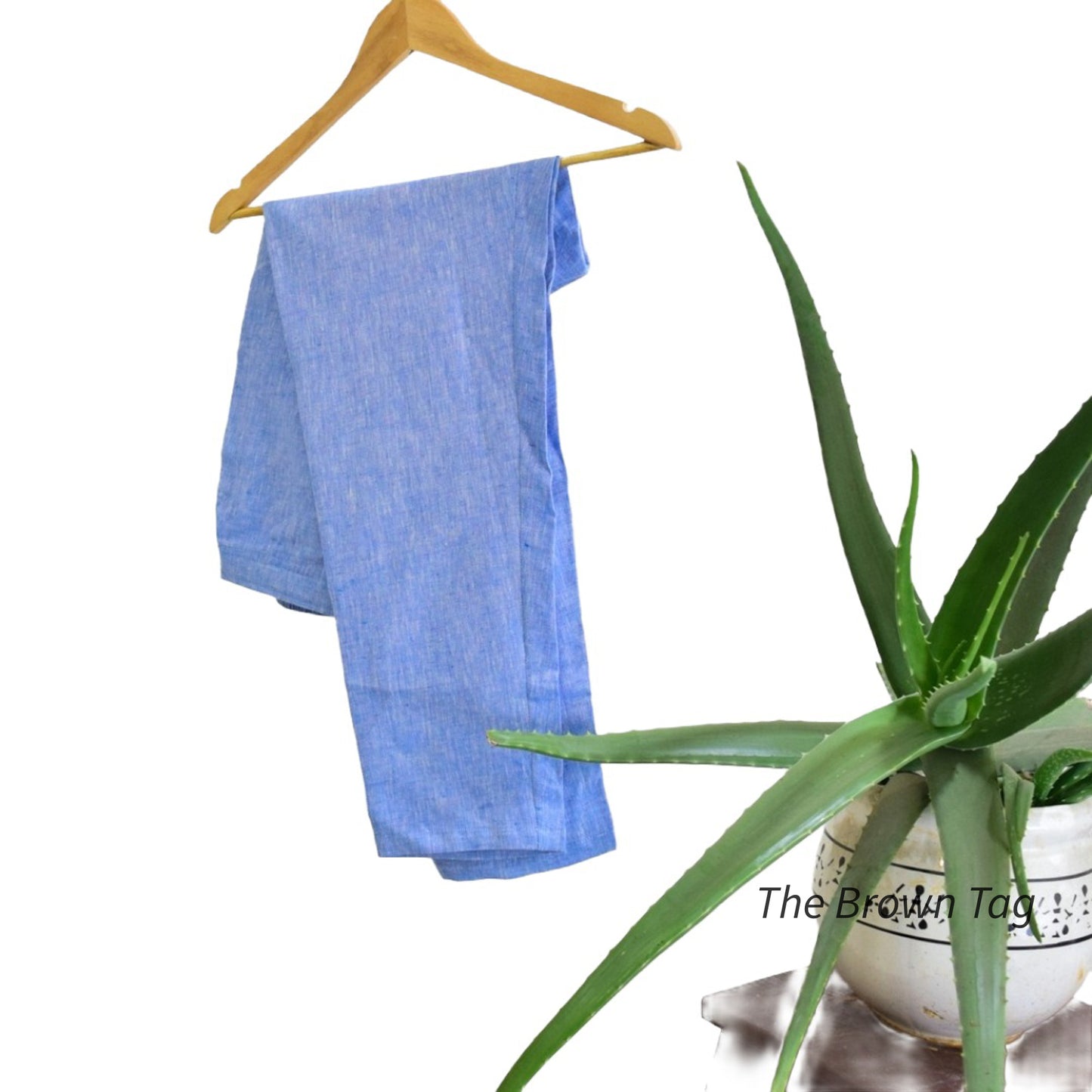 Blue plain hemp pants