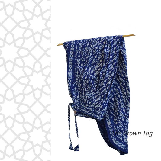 Indigo blue symmetrical hand block print dhoti pants