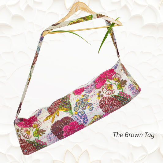 Floral kantha weave yoga mat bag - Large