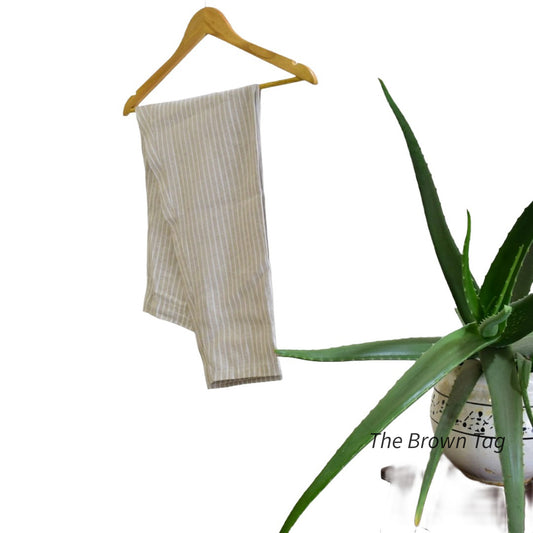 Beige, White Striped Hemp Pant
