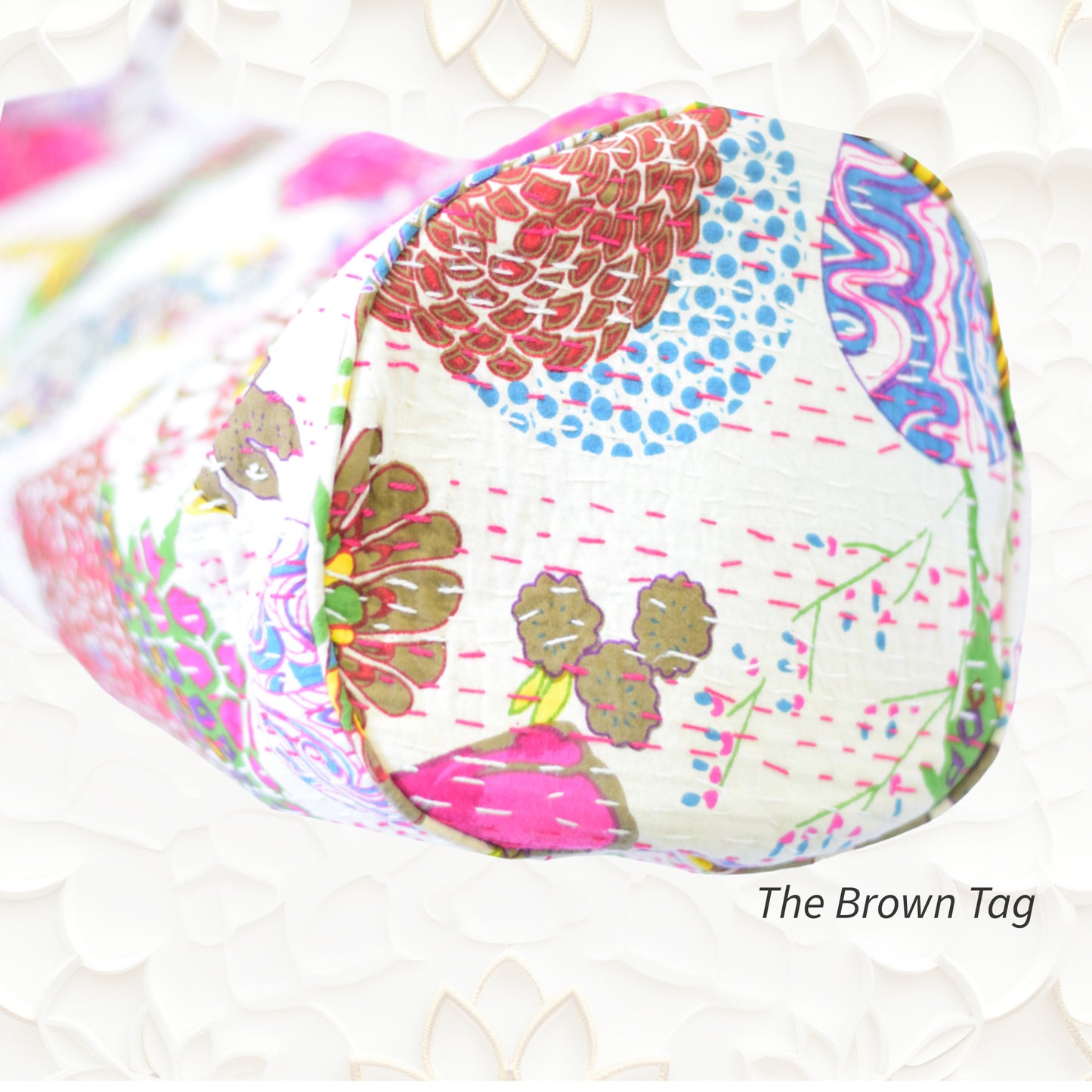 Floral kantha weave yoga mat bag - Large