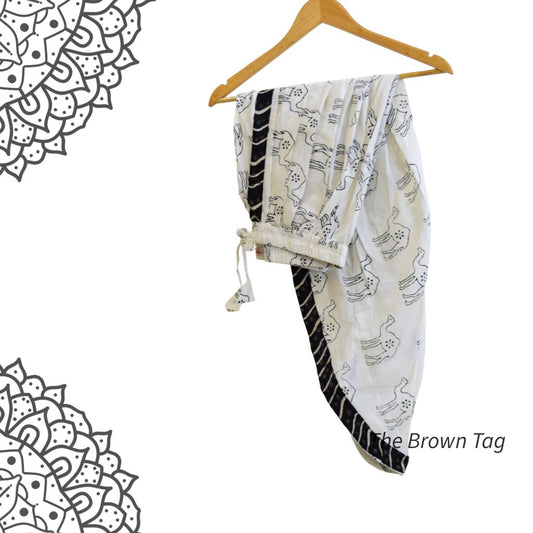 White with black camel hand block print dhoti pants