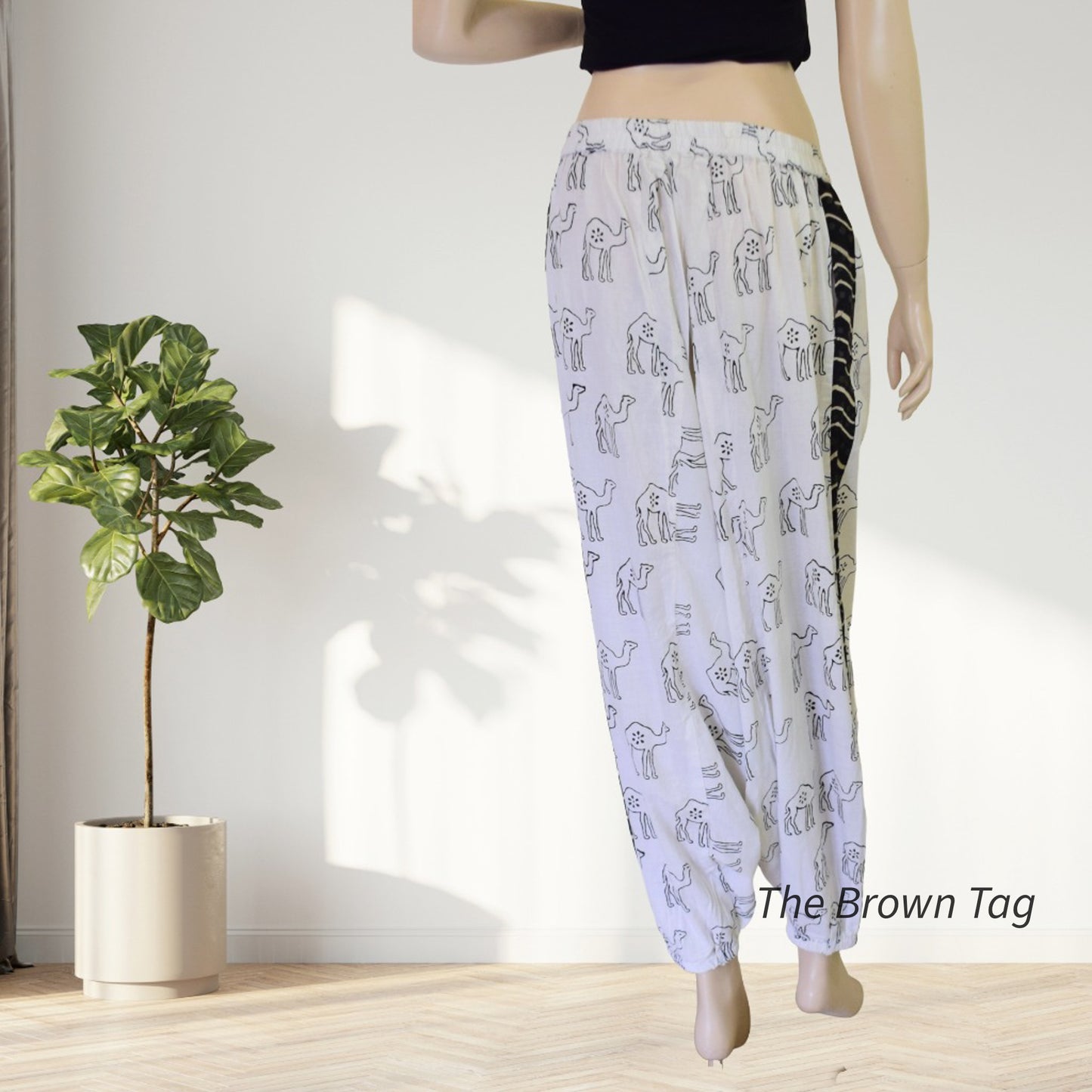 White camel block printed Harem pants