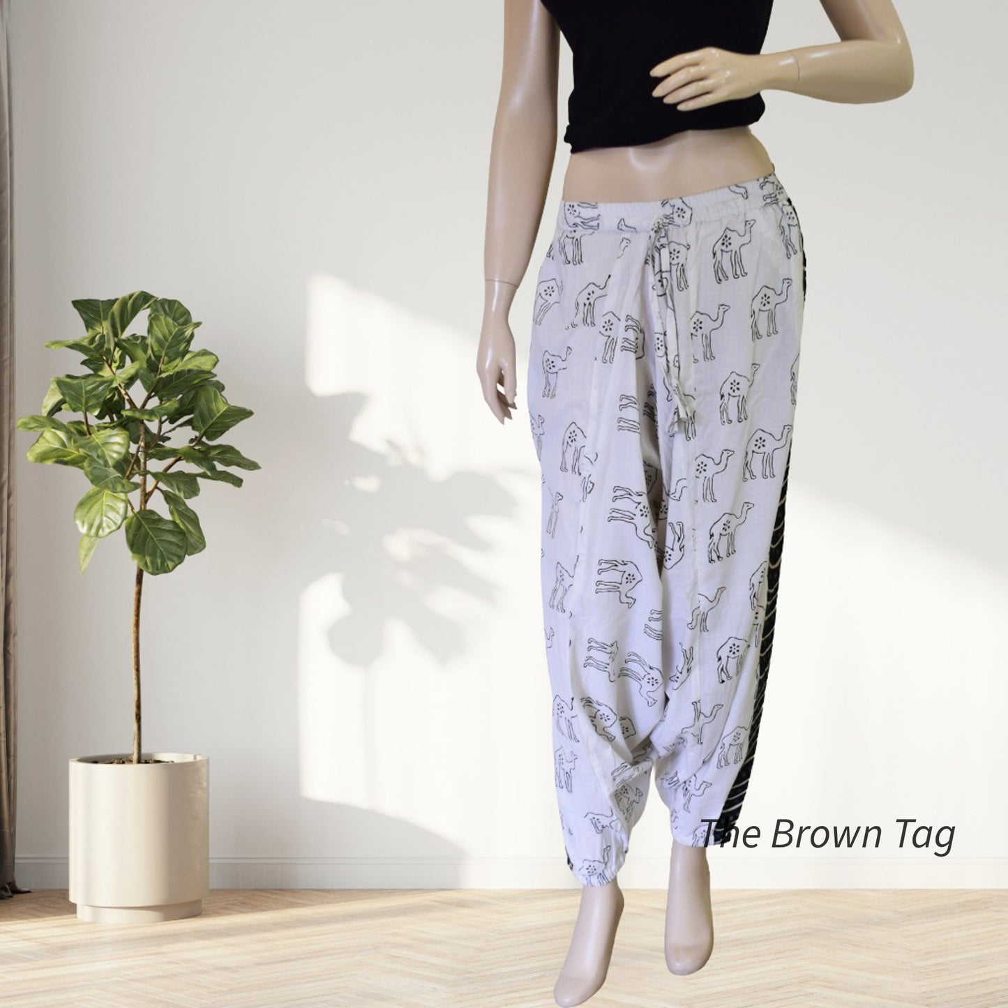 White camel block printed Harem pants