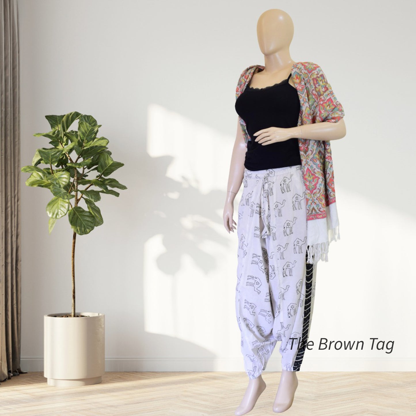 White camel block printed Harem pants