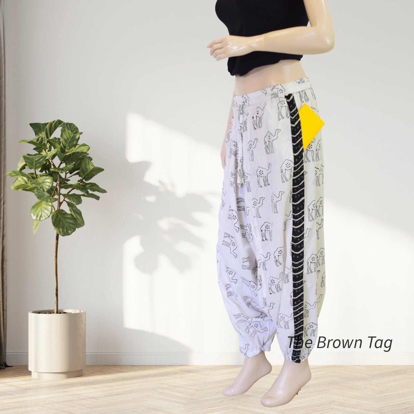 White camel block printed Harem pants