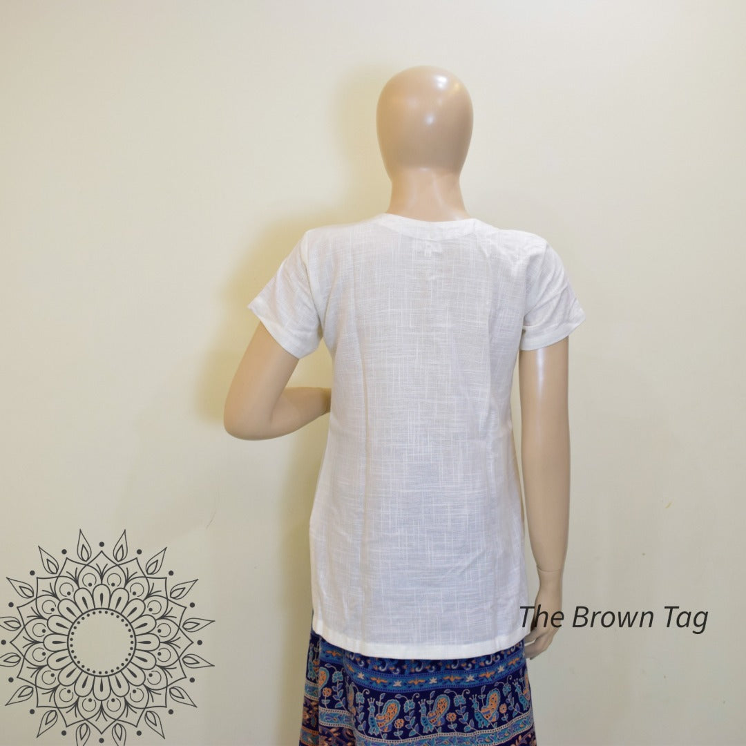 White khadi cotton short kurthi