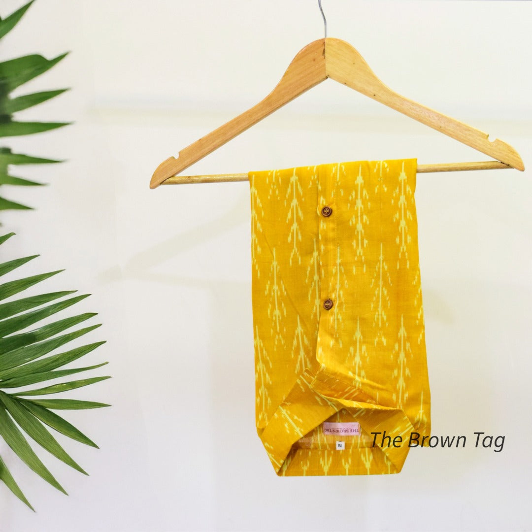 Yellow ikkat collar top
