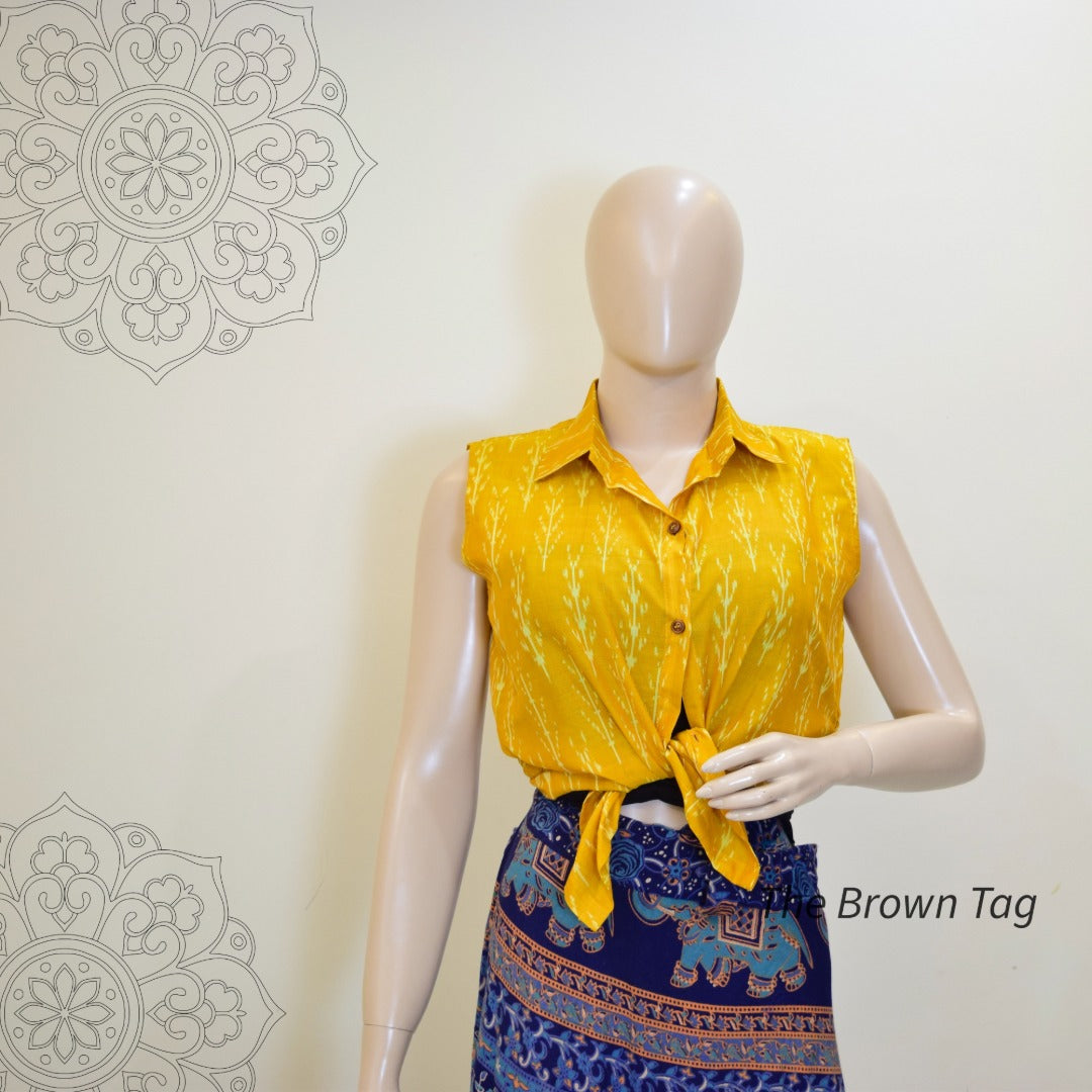 Yellow ikkat collar top