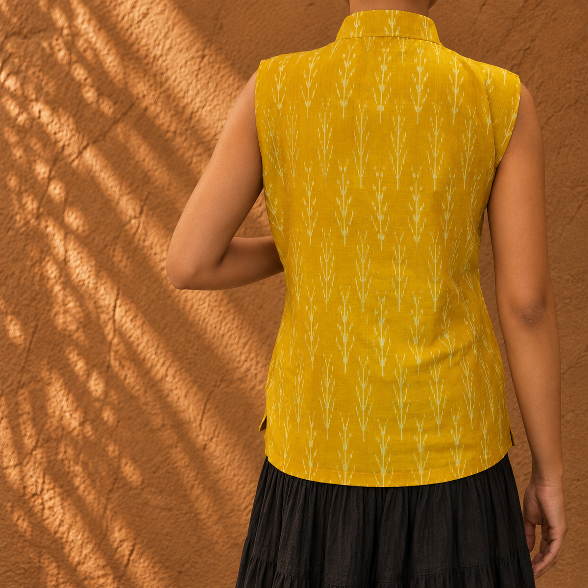 Yellow ikkat collar top