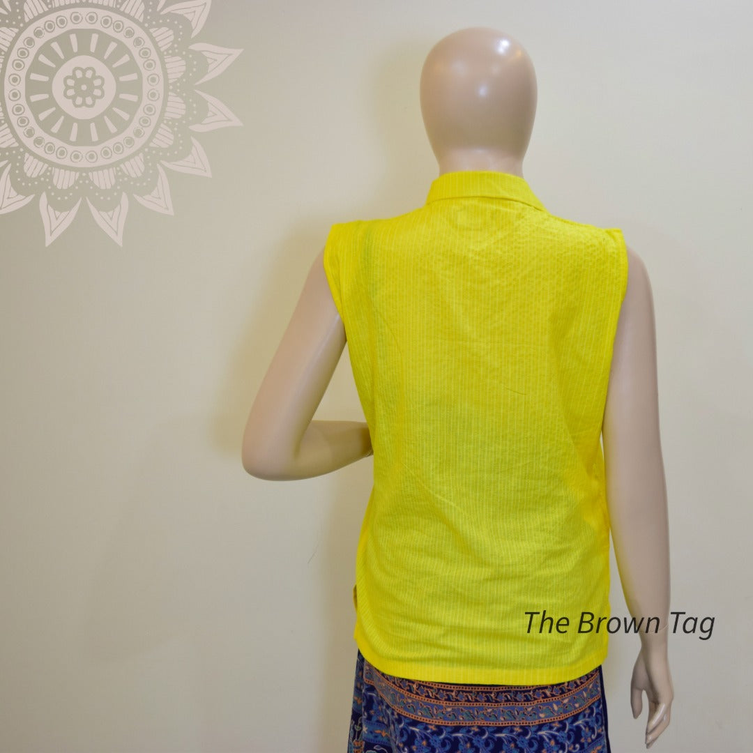 Bright yellow Kantha collar top