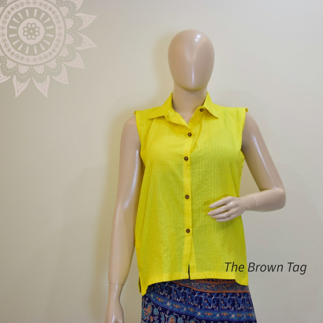 Bright yellow Kantha collar top