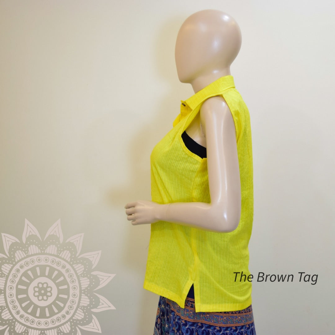 Bright yellow Kantha collar top