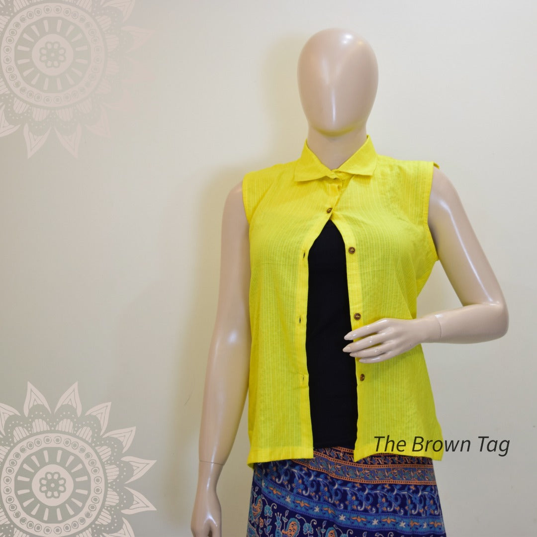 Bright yellow Kantha collar top