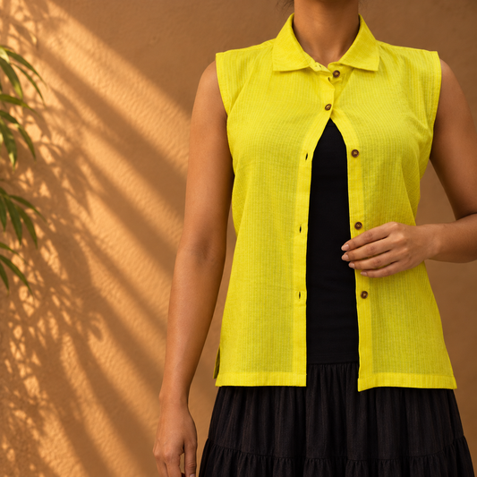 Bright yellow Kantha collar top