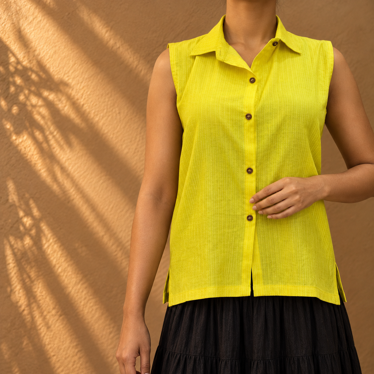 Bright yellow Kantha collar top