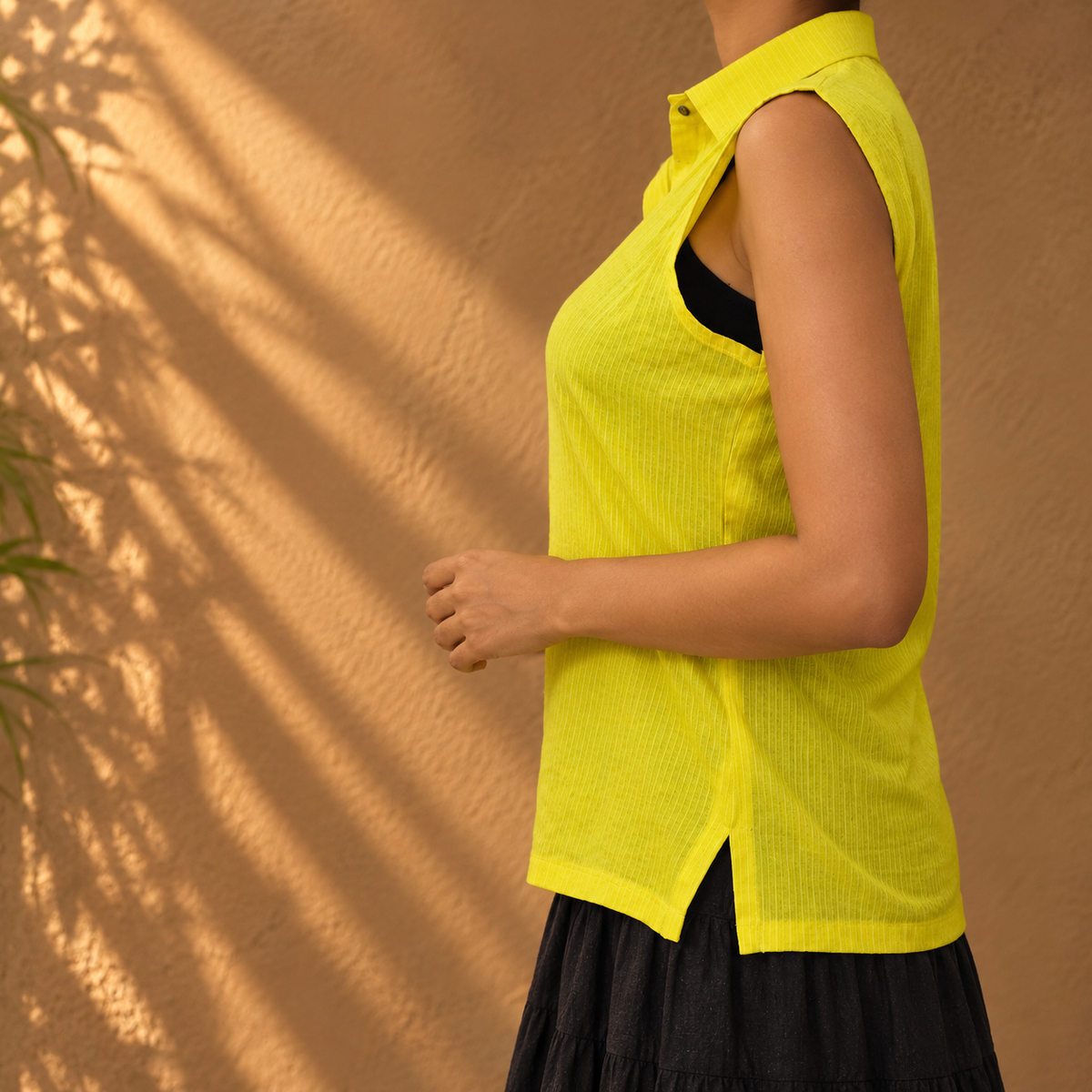 Bright yellow Kantha collar top