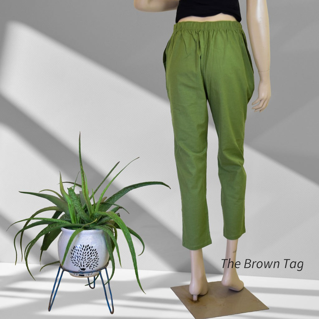 Olive green plain hemp pants