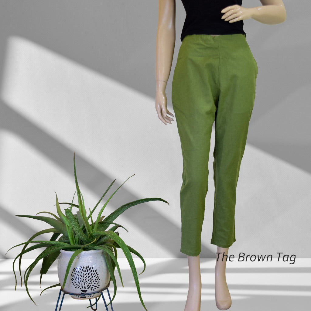 Olive green plain hemp pants