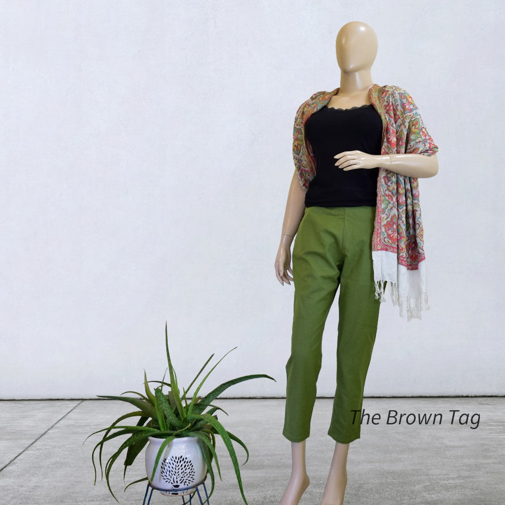 Olive green plain hemp pants