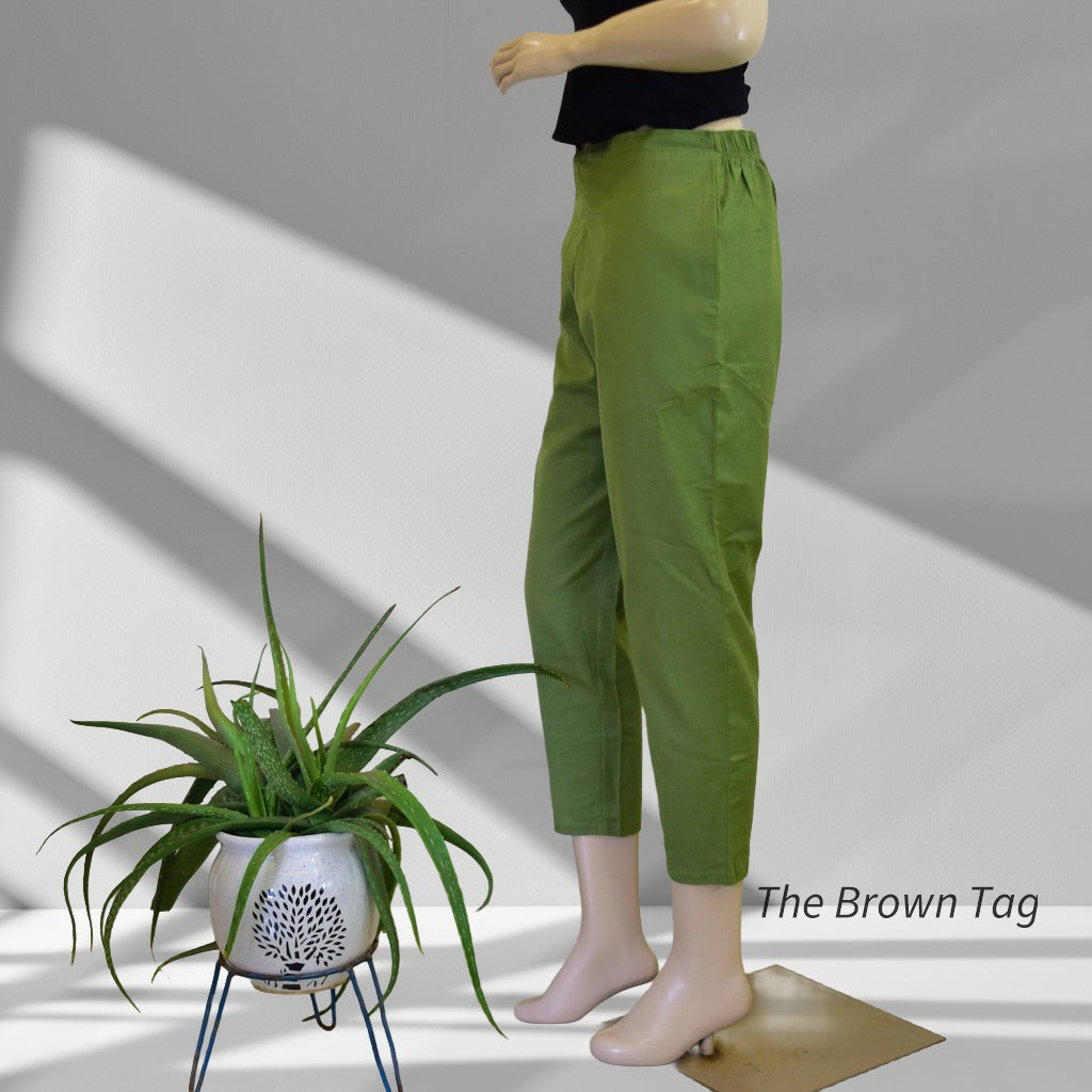 Olive green plain hemp pants